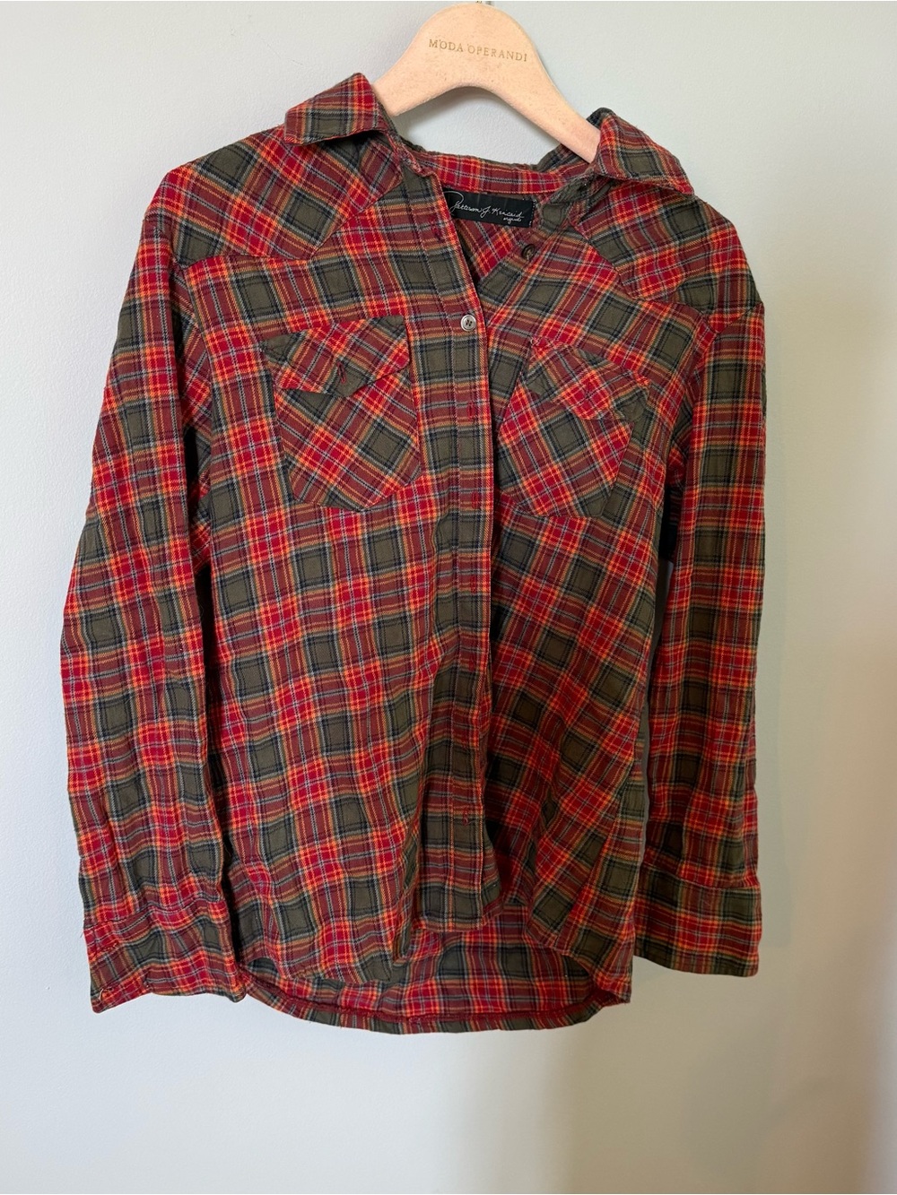 Patterson J. Kincaid Red and Olive Plaid Flannel Shirt